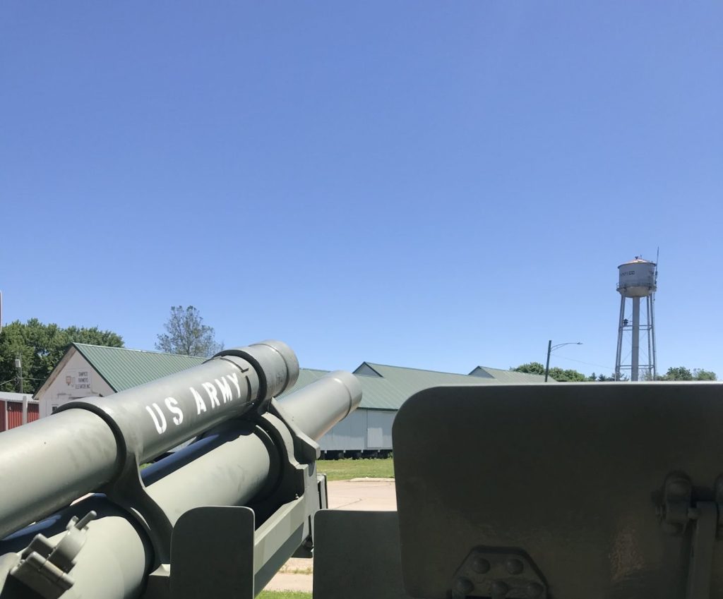 The view of Tampico's water tower from Ronald Reagan Park.