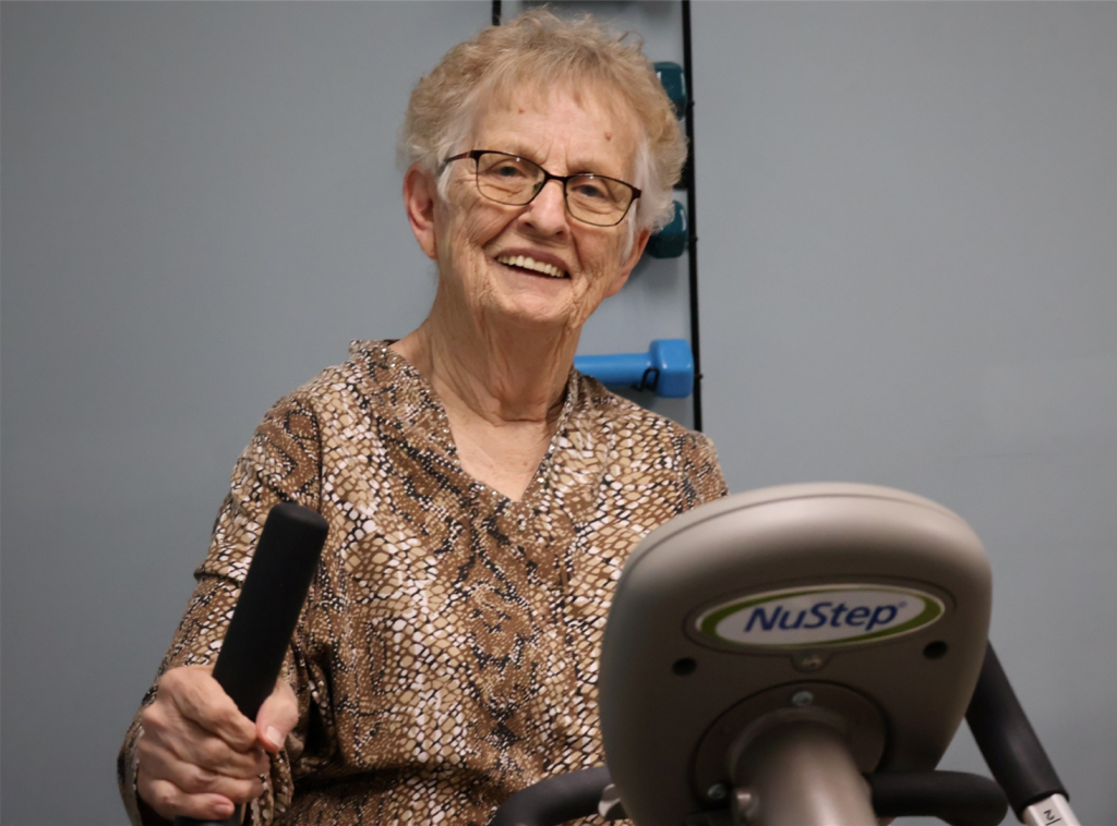 “Pinky” VanDyke enjoys a workout on the new NuStep.