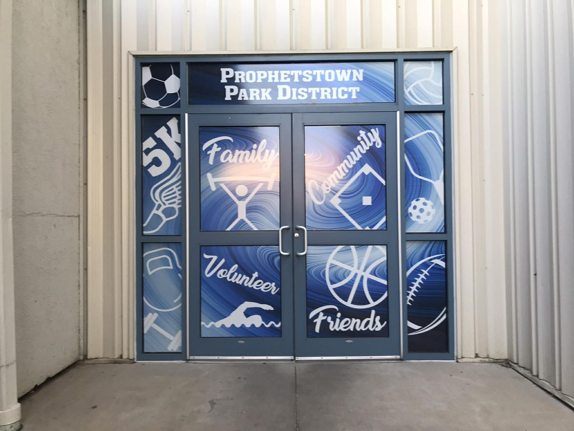 The new wrap on the entrance doors at the Prophetstown Park District.