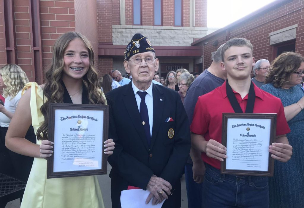 Elle Slock, Louis Hummell, and Will Atkinson with the American Legion Awards on Wednesday, May 20th.