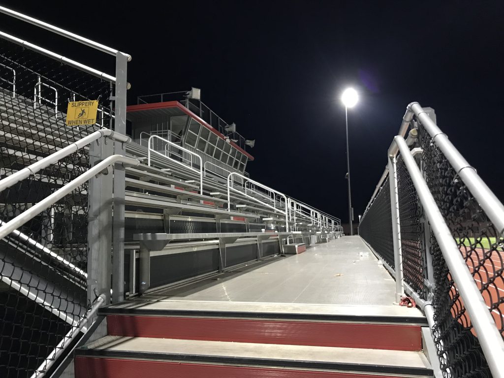 A suspected lightning strike caused a few issues by the bleachers.