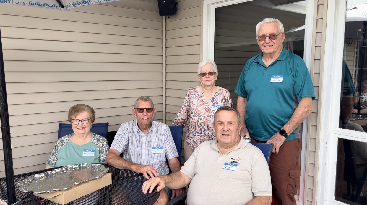 Class of 1958 alumni reuniting at Prophet Hills County Club on Saturday: Shirley Santee, Arlyn Dykhuizen, Paula Baker, Gordon Francis, and Larry Otis.