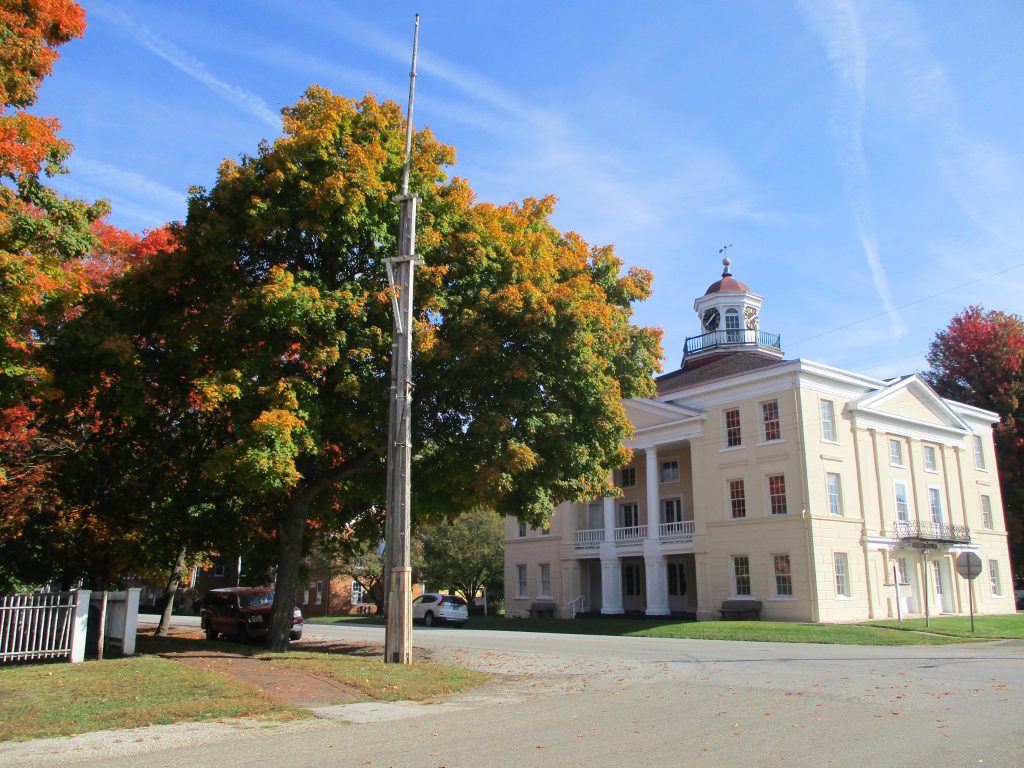 Bishop Hill's Steeple Building Museum in the fall.
